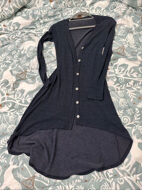 Wet Seal Dark Navy Button-Front Long Cardigan